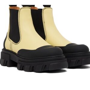 Ganni Yellow and Black Chelsea Combat Boots